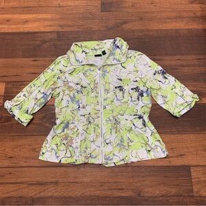 Westbound Top Jacket Women’s Size M Green White 3/4 Sleeves Front Zip